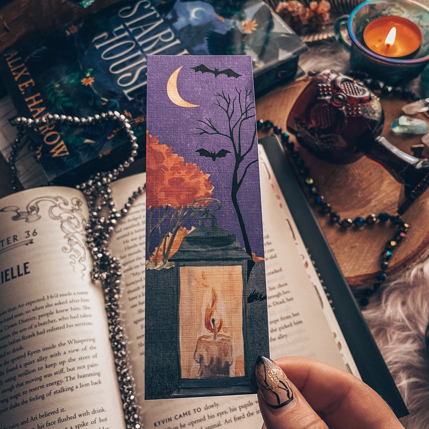 Halloween Lantern and Bats Bookmark