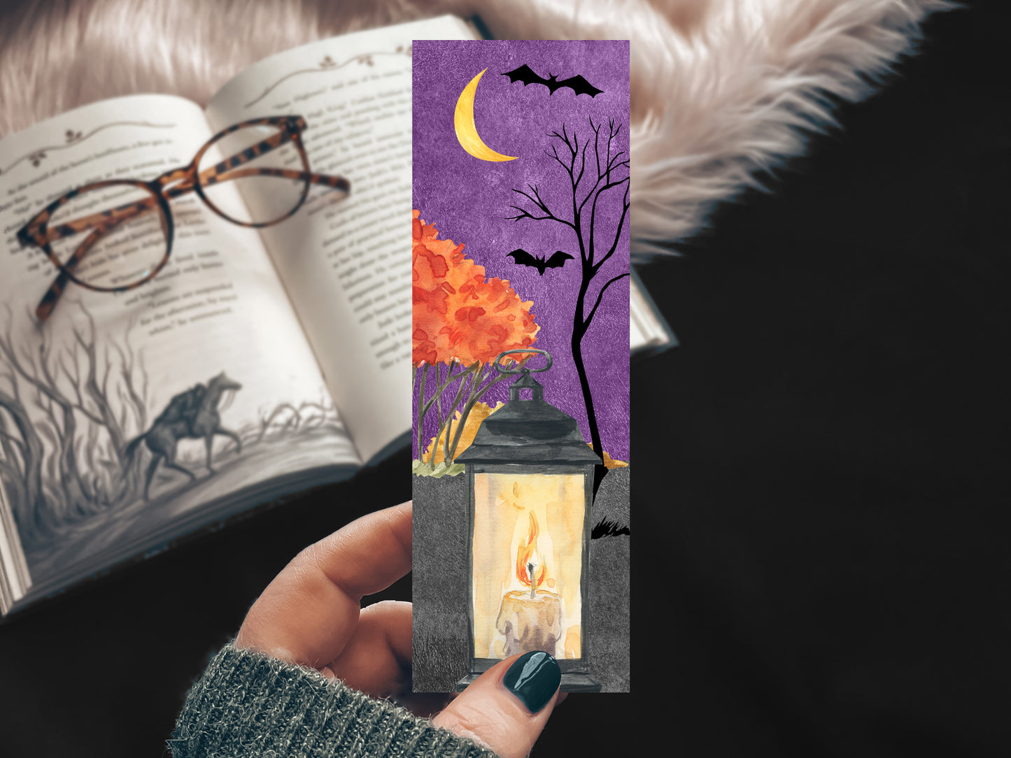 Halloween Lantern and Bats Bookmark