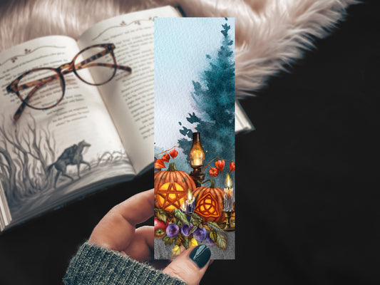 Watercolor Samhain Bookmark, Spooky Setting Halloween Bookmark