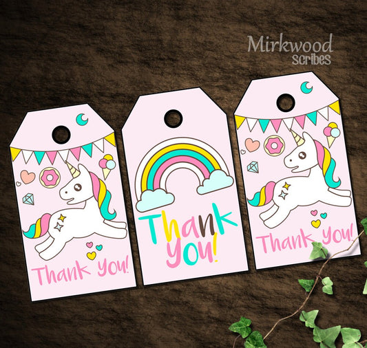 Printable Magical Unicorn, Donuts, and Rainbows Gift Bag Tags