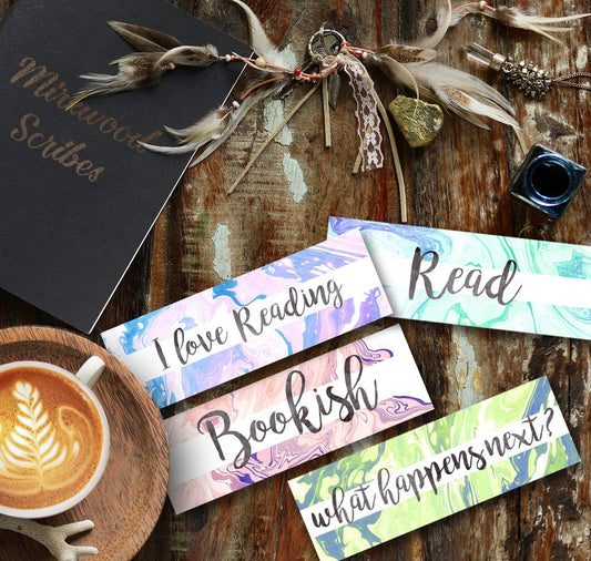 Printable Watercolor Marble Bookmarks Set