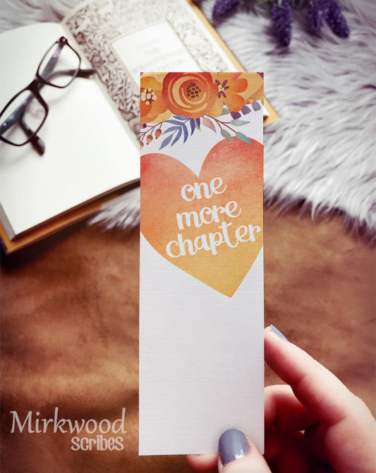 One More Chapter Bookmark, Orange Watercolor Heart