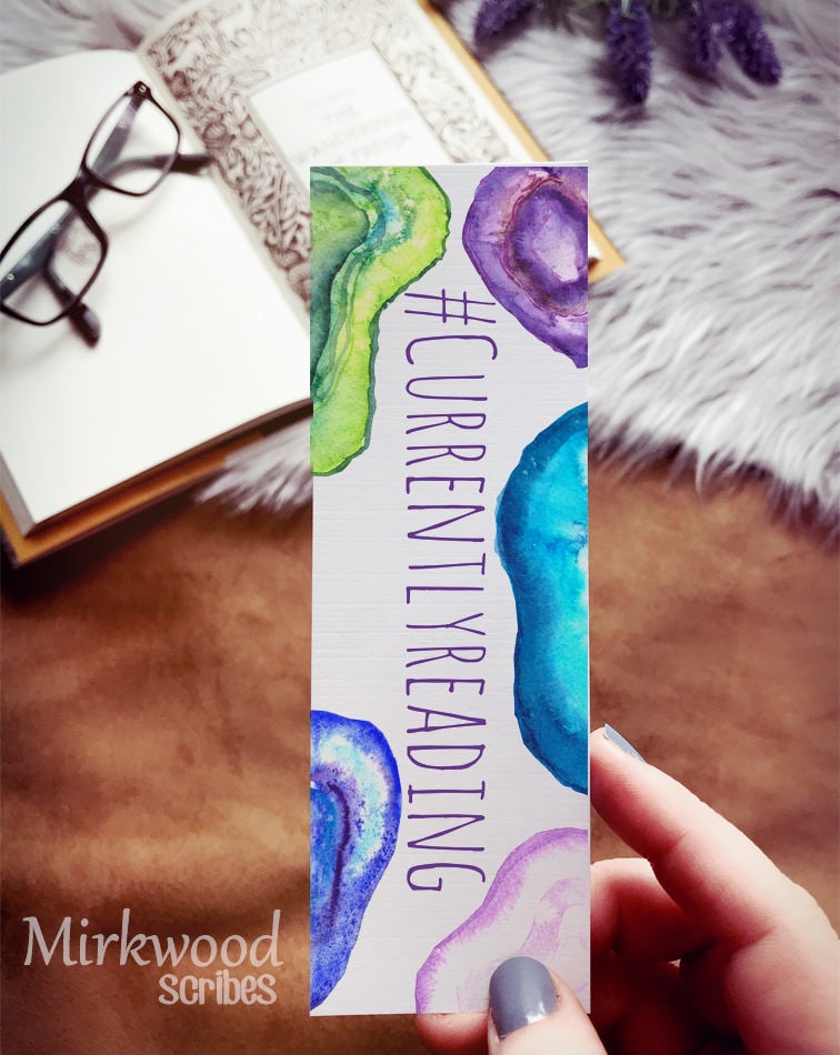 Watercolor Agate Currently Reading Bookmark