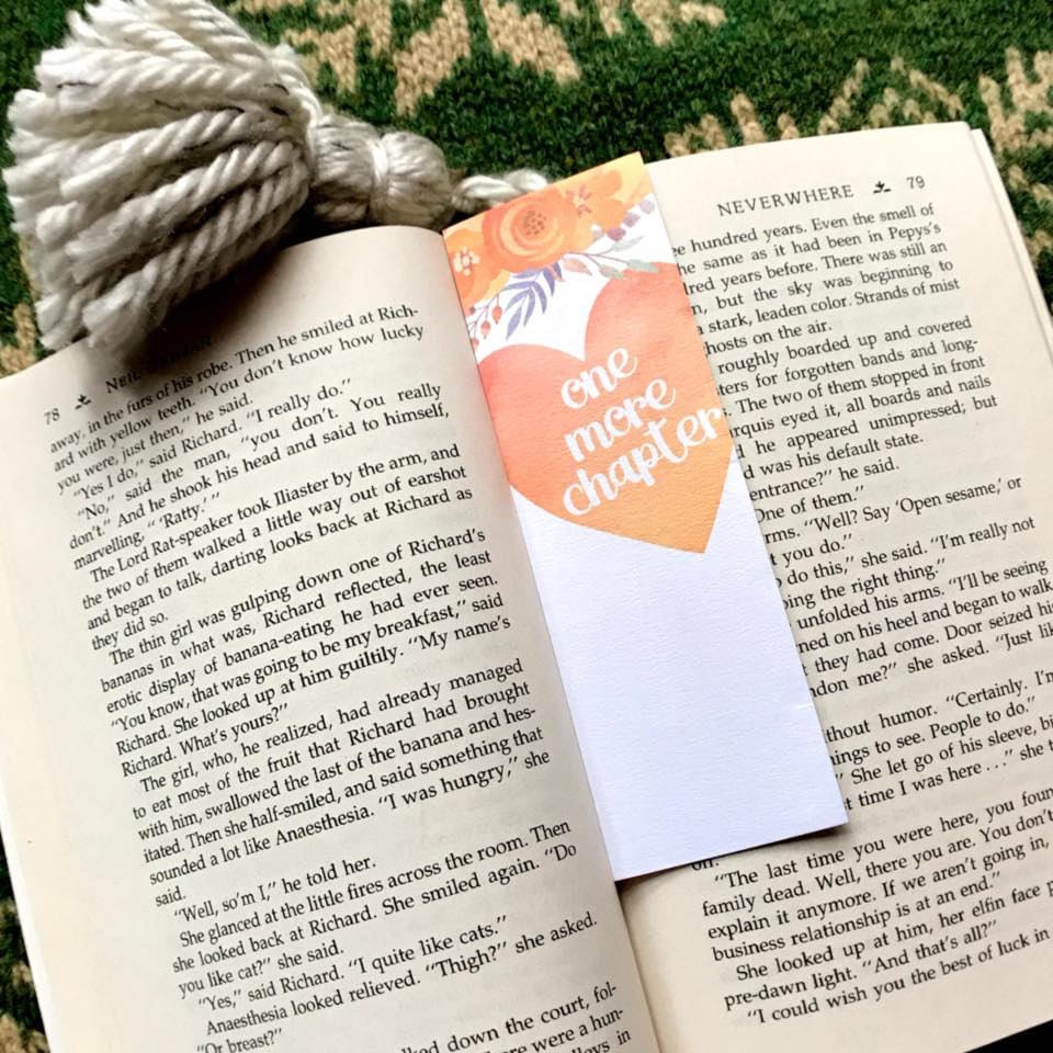One More Chapter Bookmark, Orange Watercolor Heart