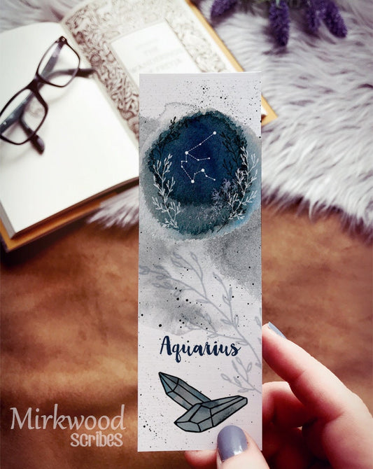 Aquarius Zodiac Watercolor Bookmark