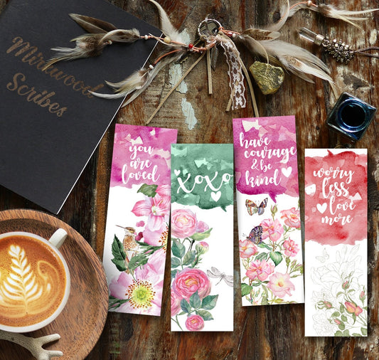 Printable Watercolor Floral Love Quotes Bookmarks Set