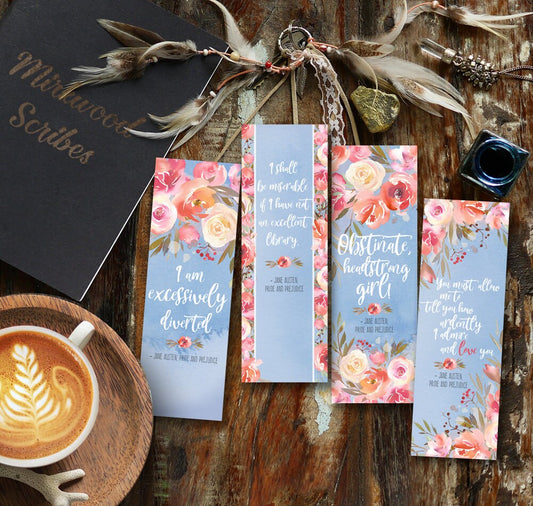Printable Pride and Prejudice Bookmarks Set, Jane Austen Quotes