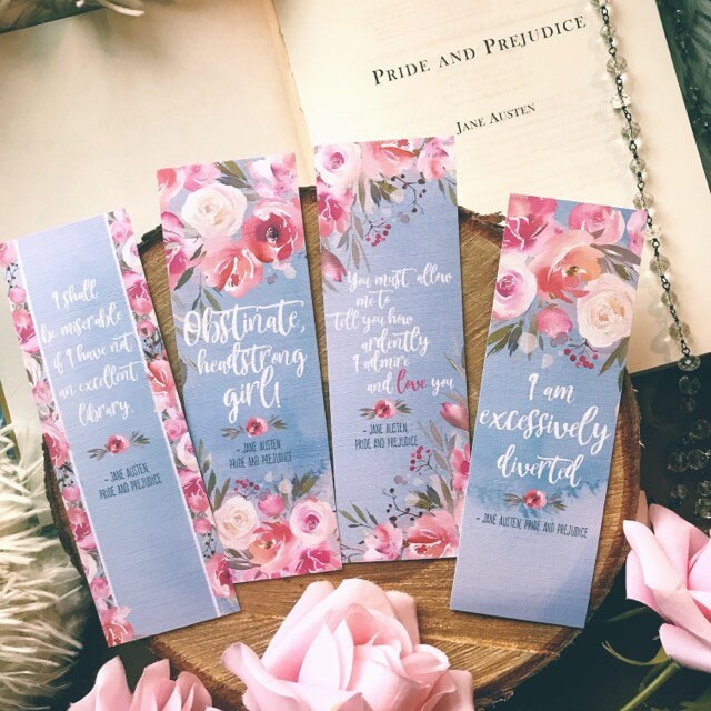 Printable Pride and Prejudice Bookmarks Set, Jane Austen Quotes