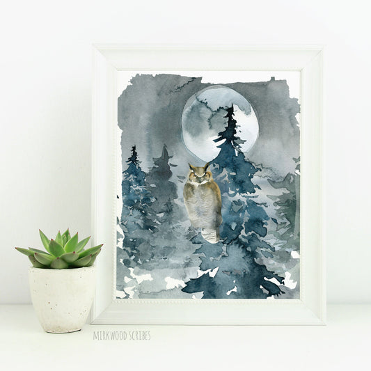 Printable Lunar Owl Watercolor Wall Art