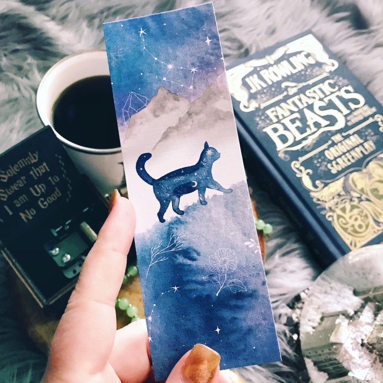 Celestial Constellation Cat Watercolor Bookmark