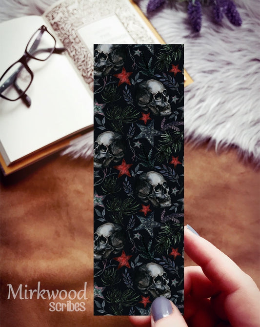 Black Floral Skull Halloween Bookmark