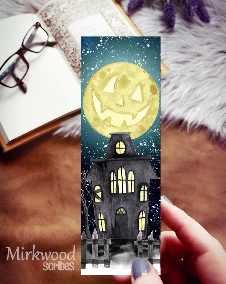 Spooky Haunted House Halloween Watercolor Bookmark