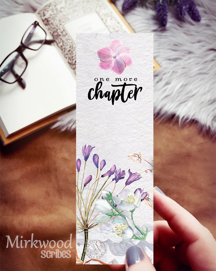 One More Chapter Floral Watercolor Bookmark