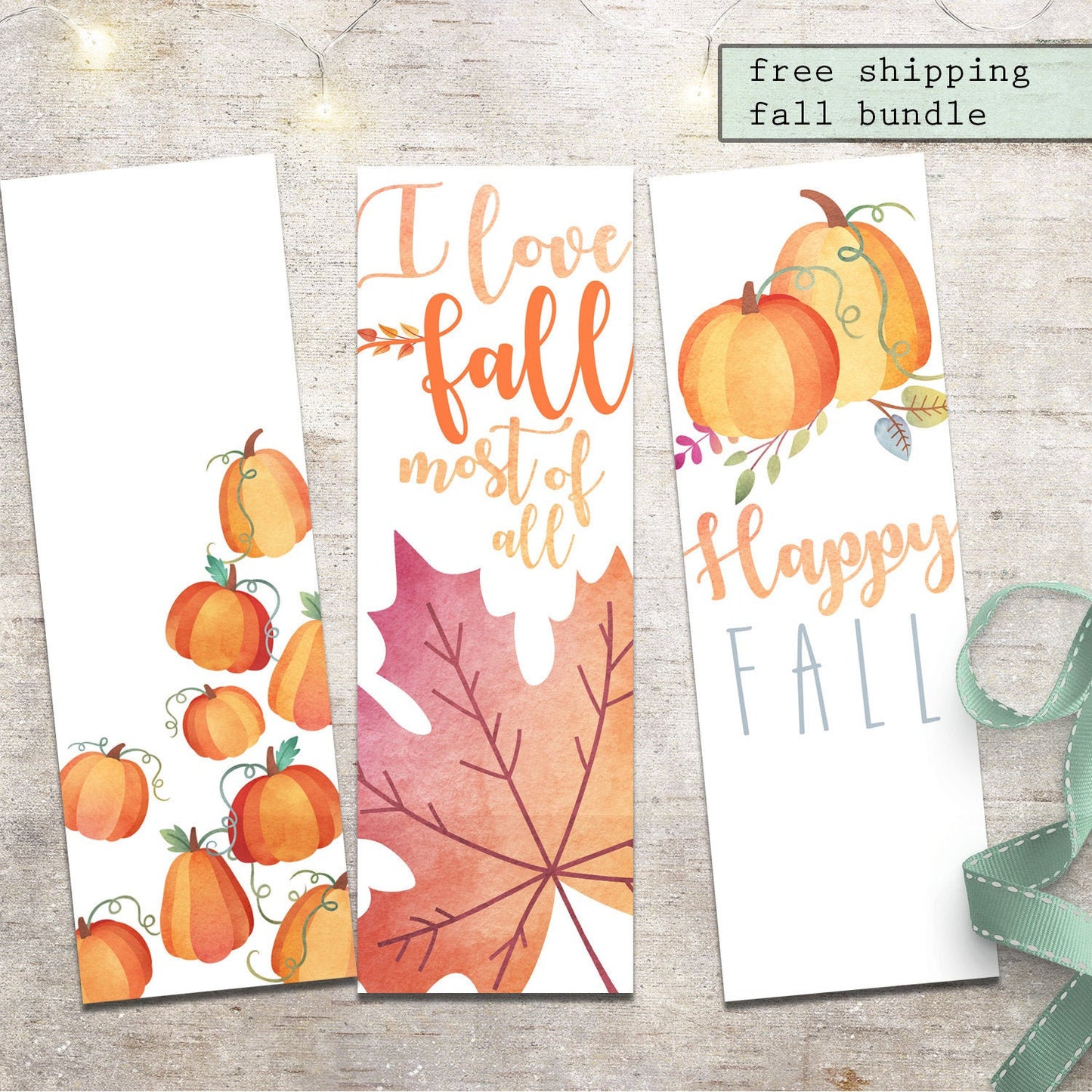 Happy Fall Halloween Pumpkins Watercolor Bookmark Bundle