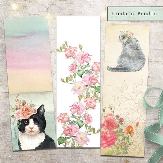 Floral Cat Bookmark Set