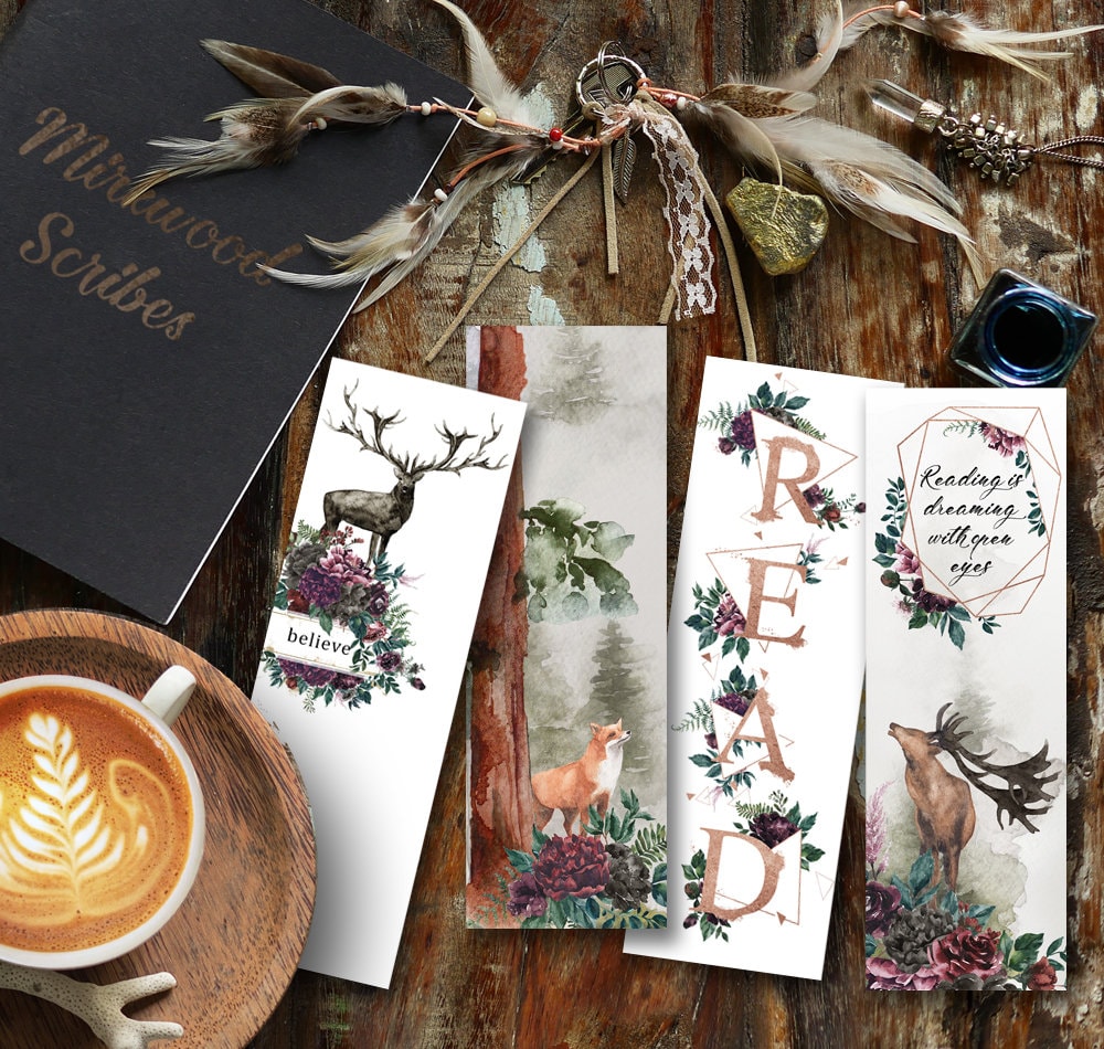 Dreamy Forest Stag Watercolor Bookmark