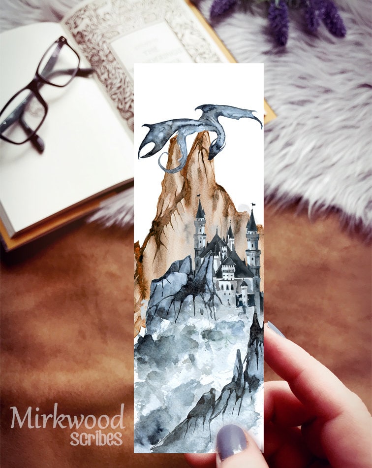 Winter Blue Dragon Watercolor Bookmark
