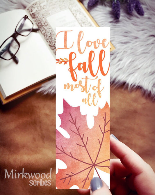 Watercolor Fall Leaves Bookmark