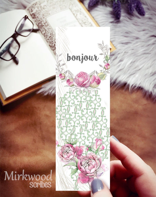 Pink Roses Bonjour Bookmark