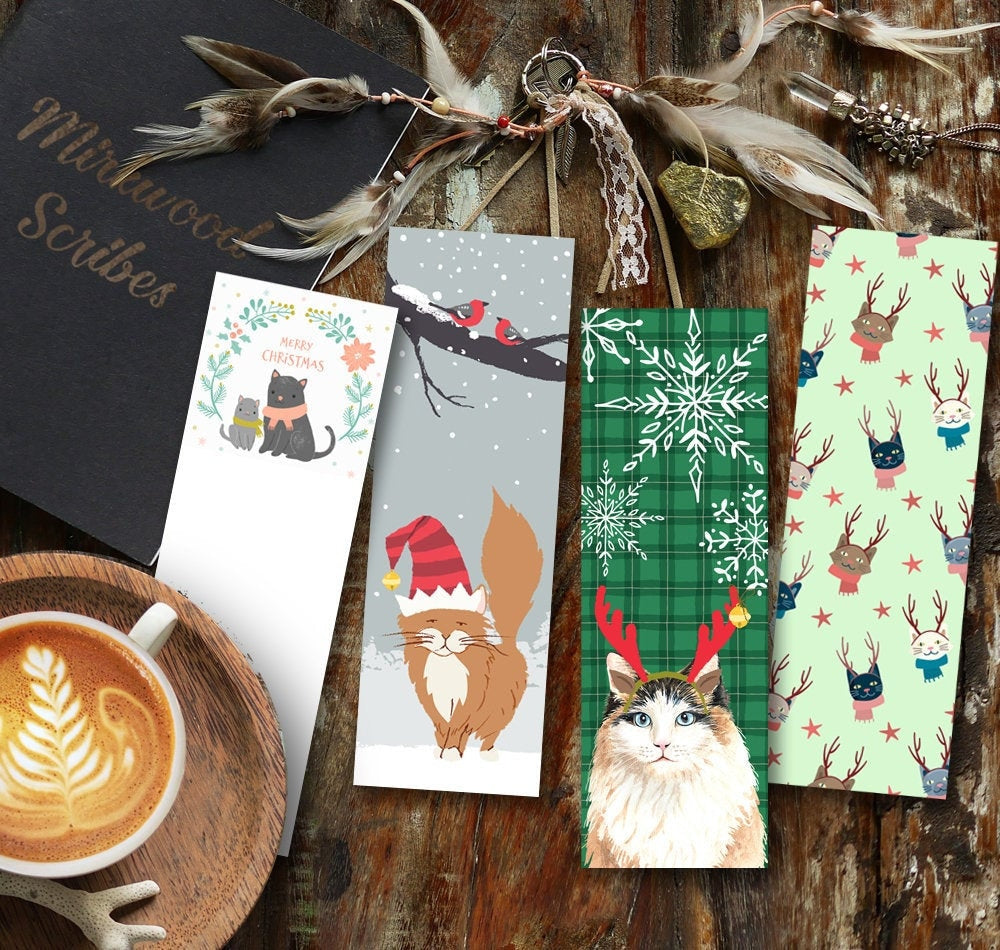 Printable Christmas Cats Bookmark Set