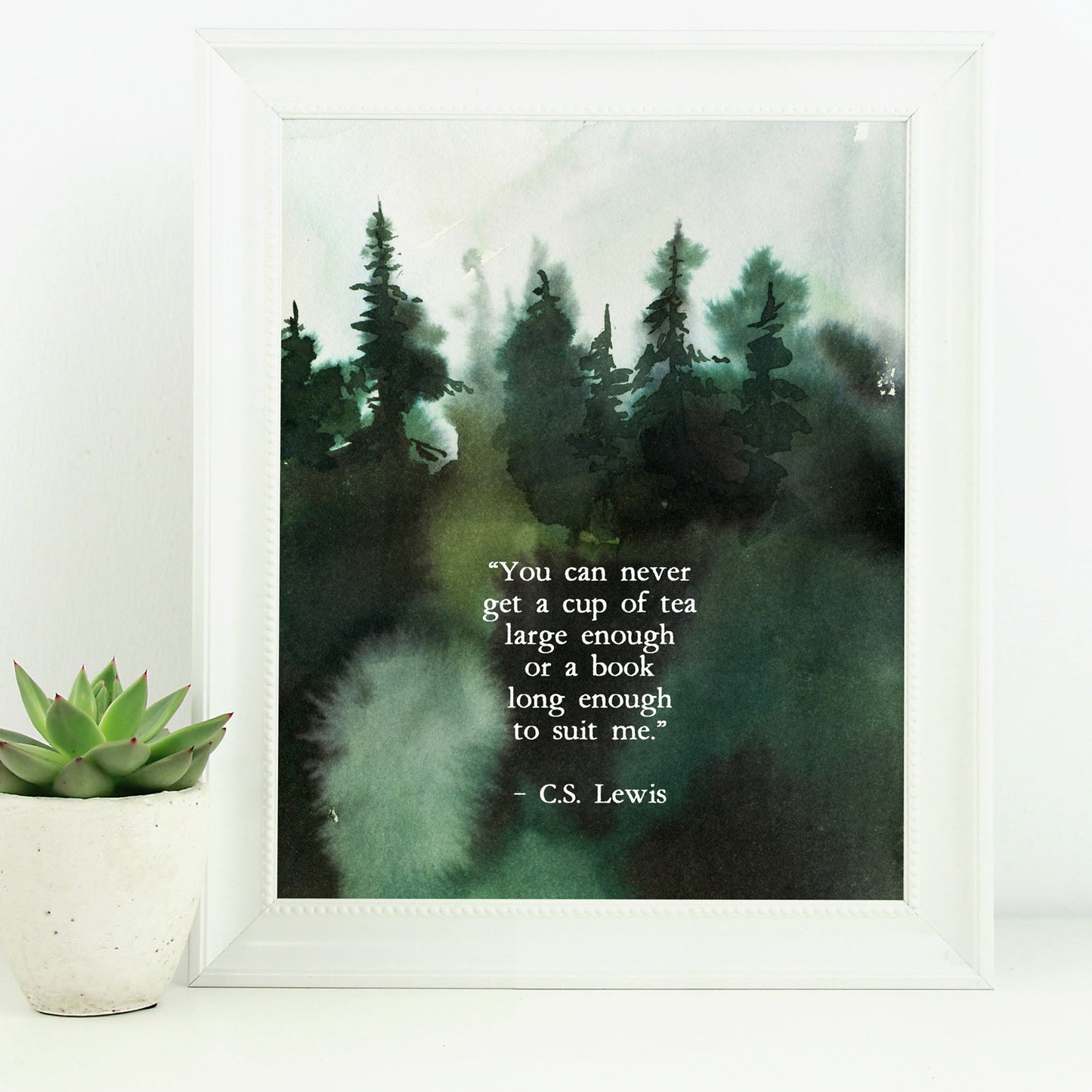 Printable Tea Quote Watercolor Forest Art Print