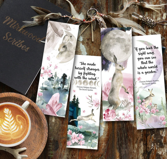 Printable Watercolor Easter Rabbit Bookmarks Set, The Secret Garden by Frances Hodgson Burnett