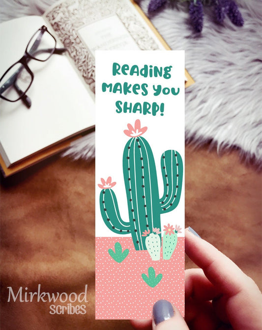 Cute Green and Pink Cactus Bookmark