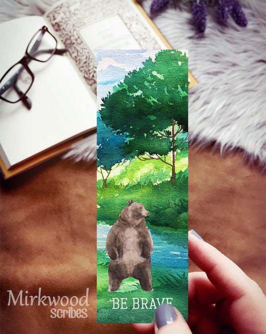Brave Grizzly Bear Watercolor Bookmark