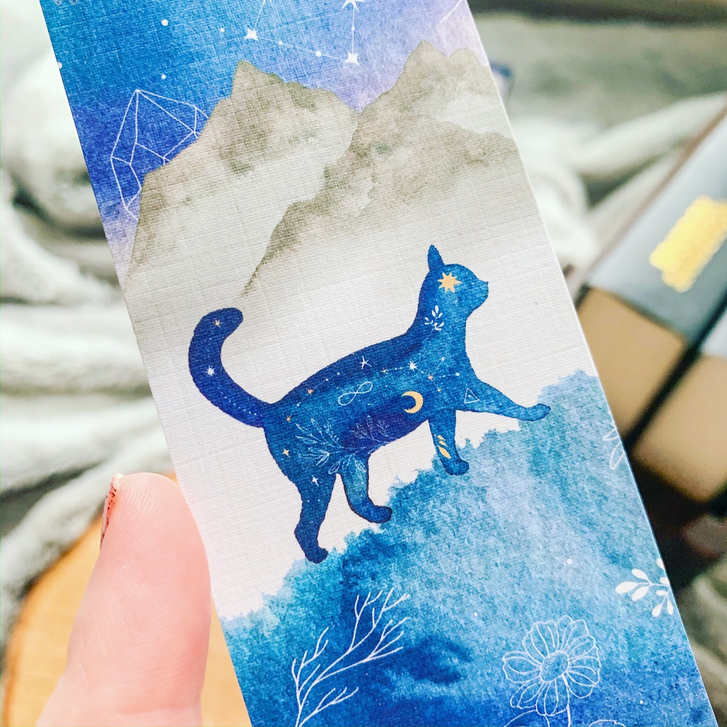 Celestial Constellation Cat Watercolor Bookmark