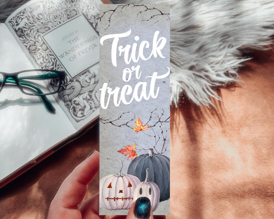 Halloween Trick or Treat Pumpkin Watercolor Bookmark