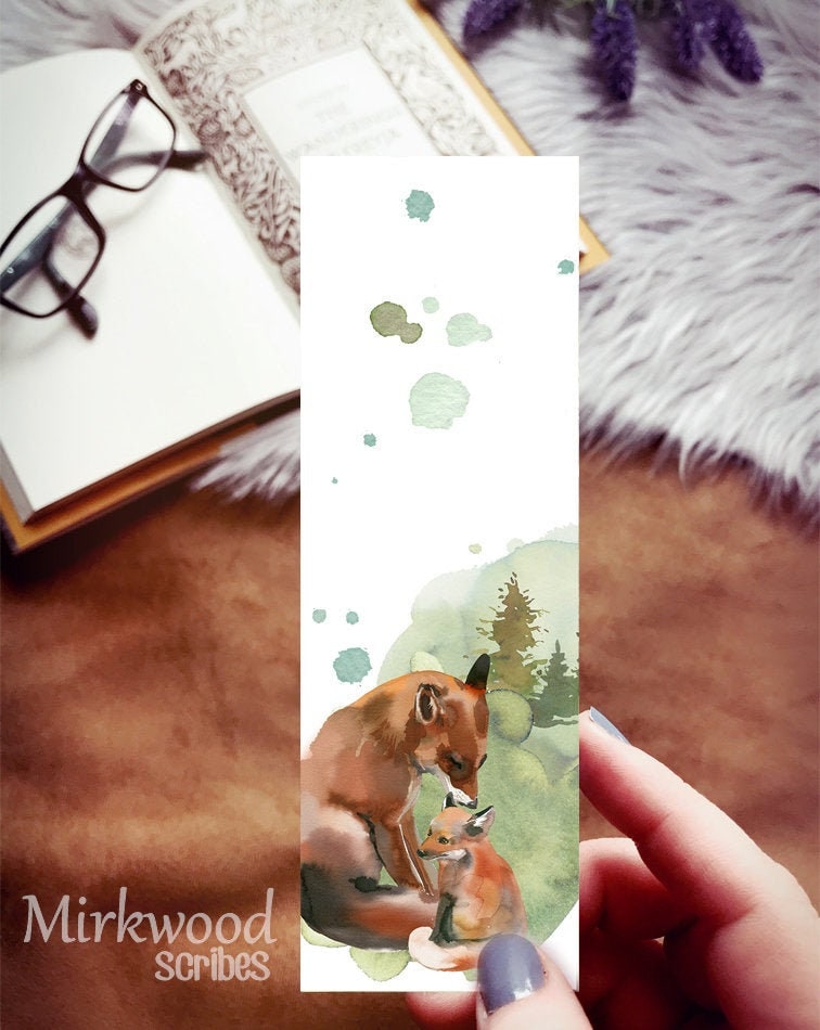 Mom and Baby Foxes Watercolor Bookmark