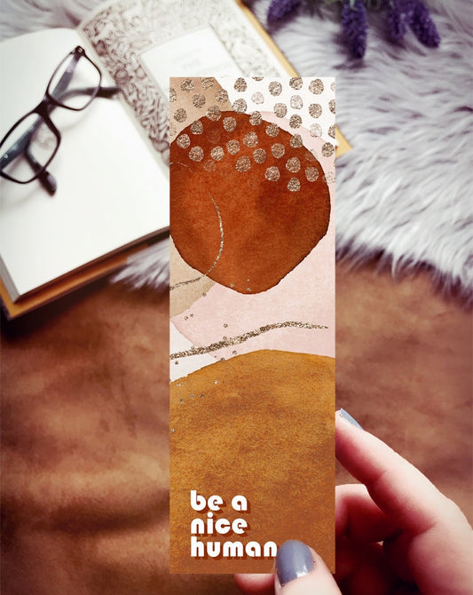 Be a Nice Human Orange Abstract Watercolor Bookmark