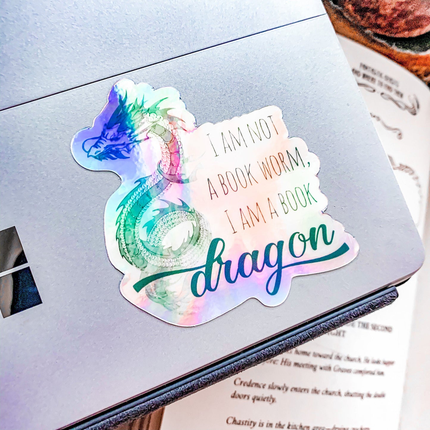 Book Dragon Holographic Vinyl Sticker