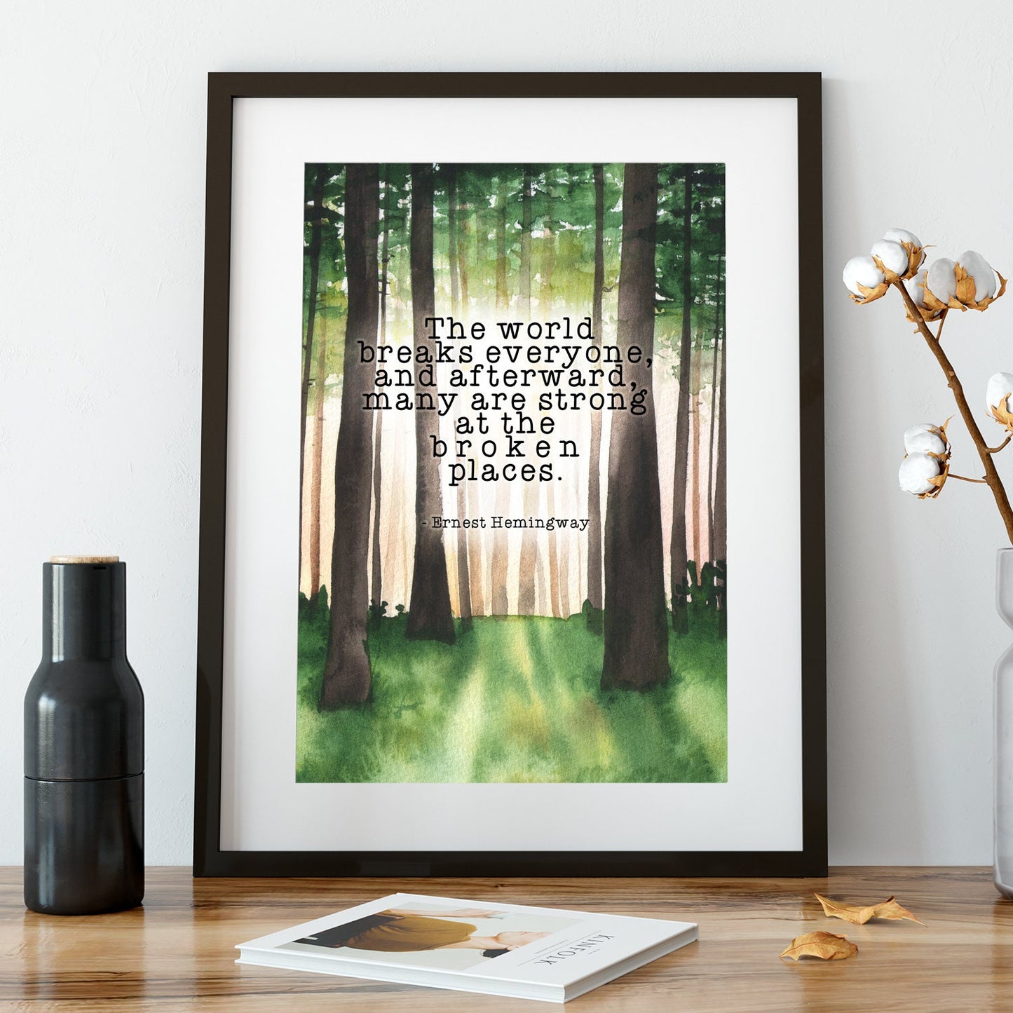 Printable Watercolor Forest Hemingway Quote Art Print