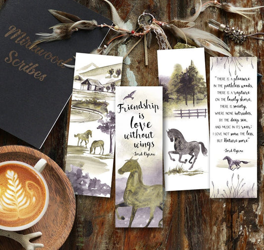 Printable Lord Byron Quotes Watercolor Horse Bookmarks Set