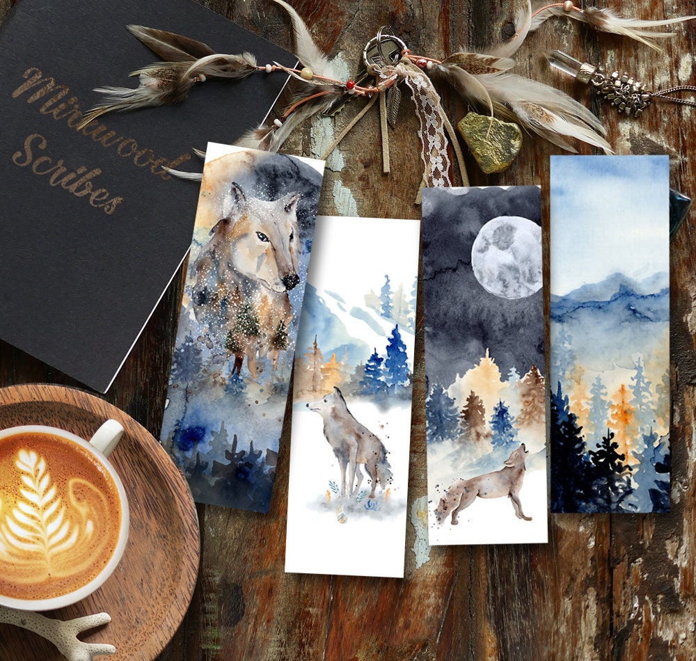Watercolor Howling Wolf Bookmark