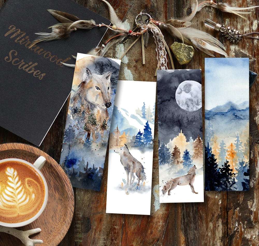 Winter Wolf Watercolor Bookmark