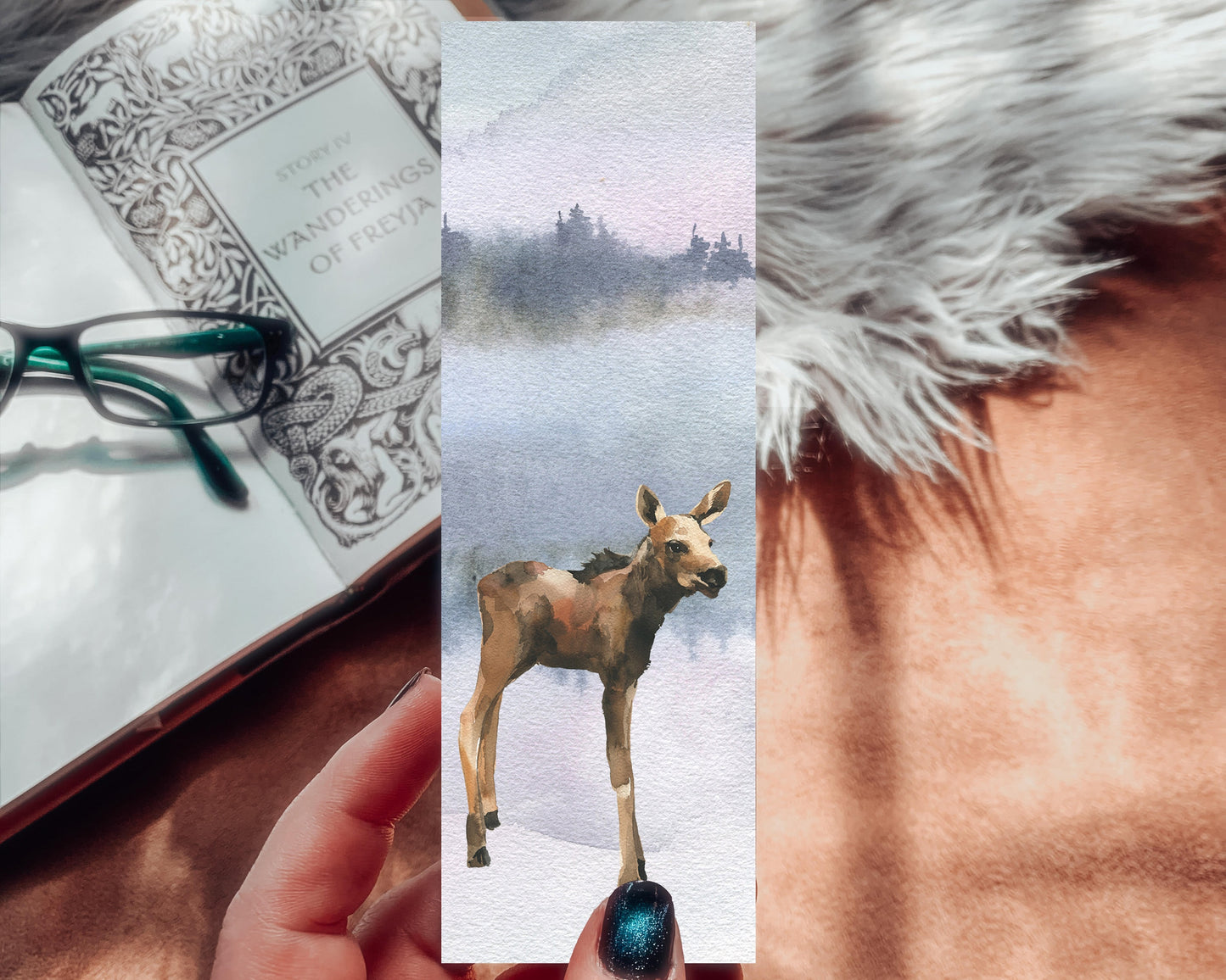 Baby Moose Watercolor Bookmark