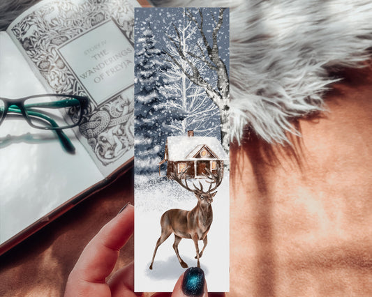 Watercolor Winter Deer Bookmark