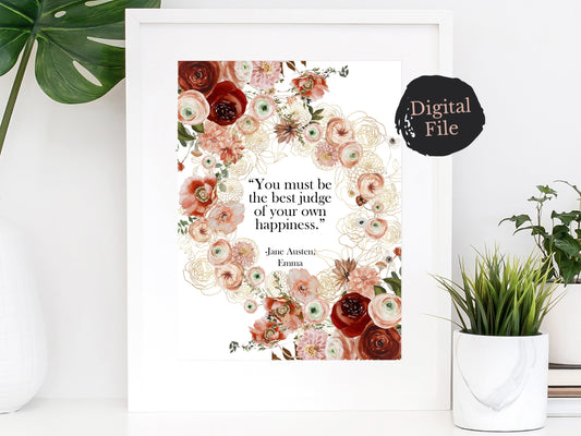 Printable Jane Austen Floral Quote Art Print