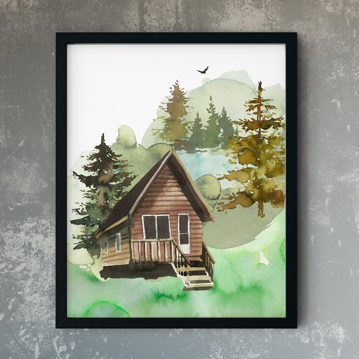 Watercolor Rustic Cabin Art Print