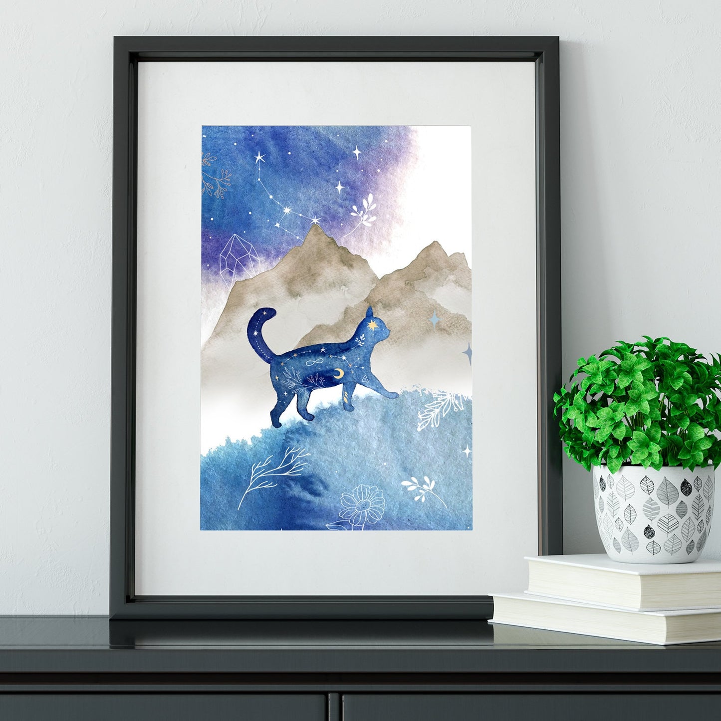 Galaxy Cat Watercolor Art Print