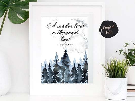 Printable A Reader Lives a Thousand Lives Watercolor Wall Art