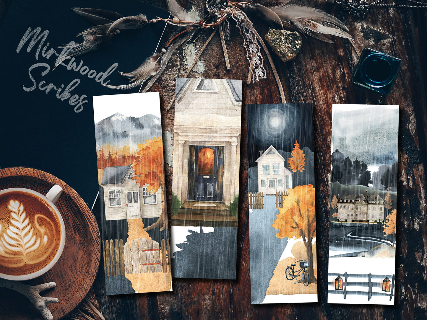 Mystery Moonlit House Watercolor Bookmark