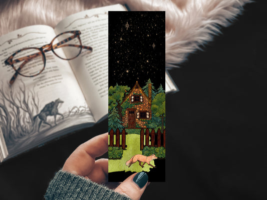 Cottagecore Cozy Night Cottage In the Woods Fox Bookmark