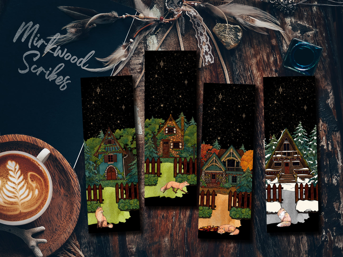 Cottagecore Cozy Night Cottage In the Woods Fox Bookmark