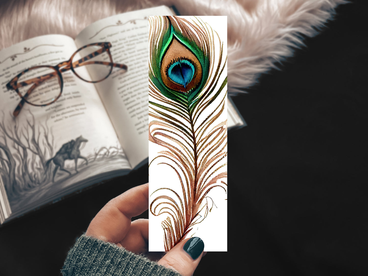 Peacock Feather Linen Bookmark