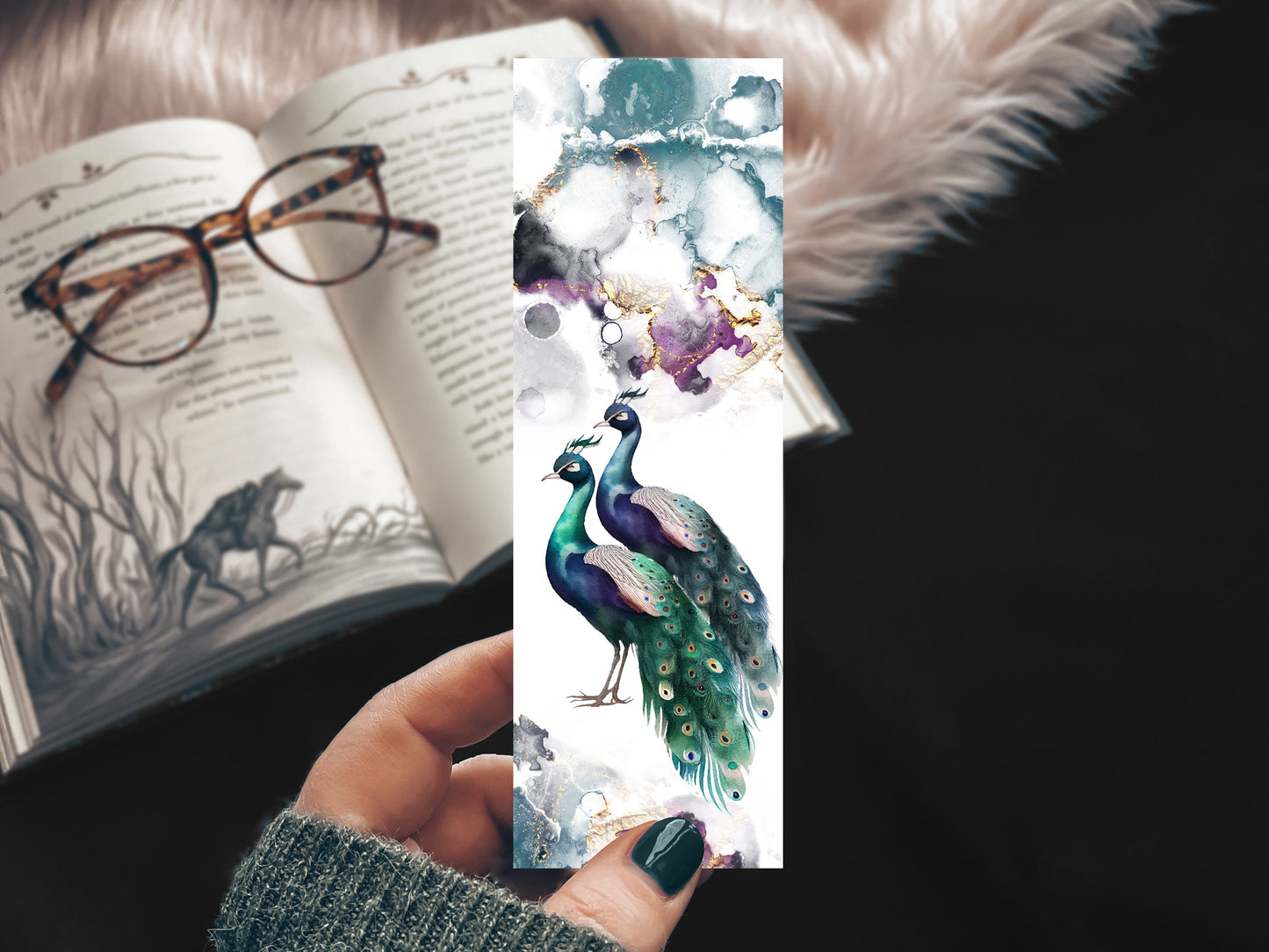 Peacock Watercolor Bookmark