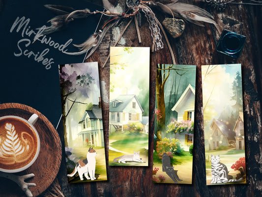 Printable Cottagecore Garden Cat Bookmarks Set