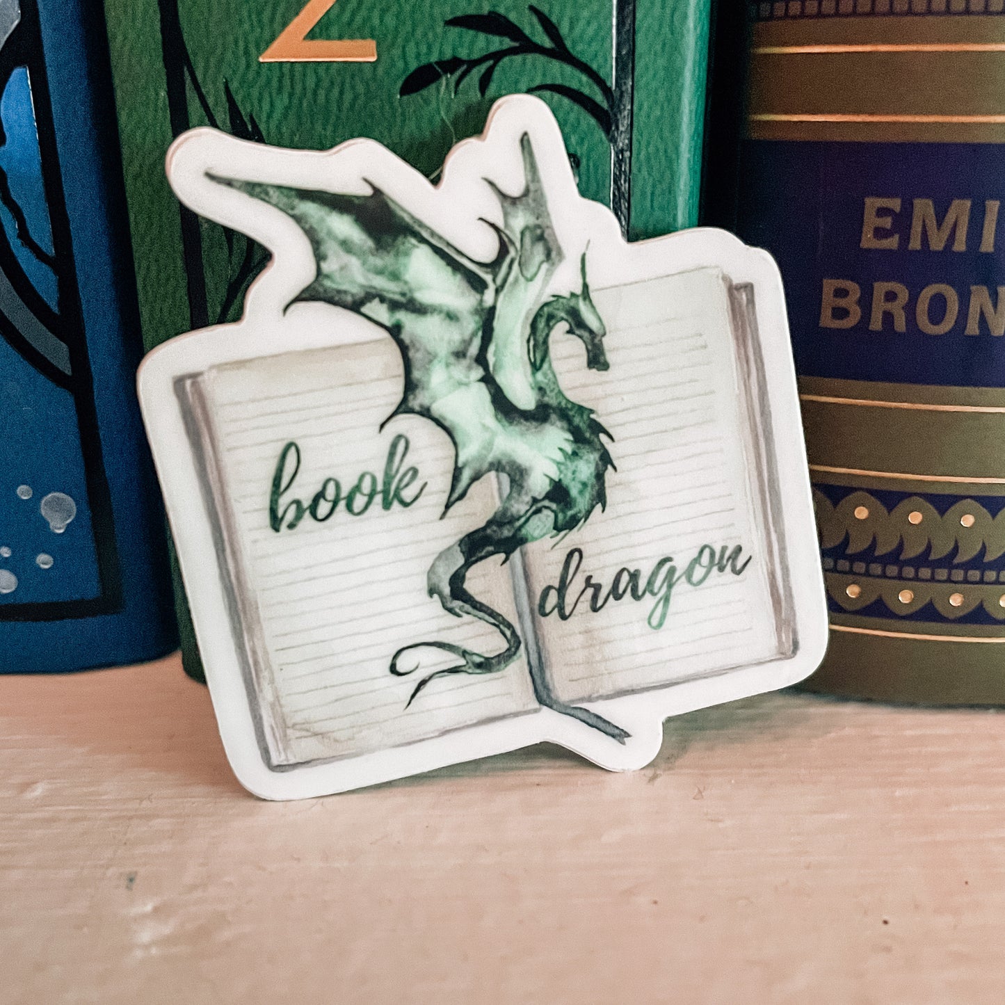 Green Book Dragon Watercolor Vinyl Sticker